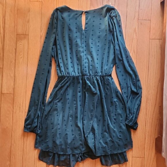 Allison & Kelly Green Plunge Bishop Long Sleeve Dress - Size Women's Large - Picture 4 of 5